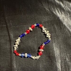 Elegant Red, Blue, and Clear Beaded Bracelet